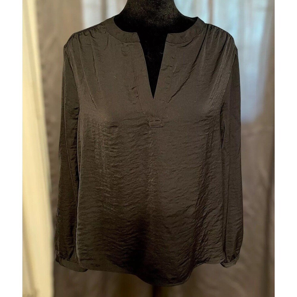 Calvin Klein Black V-Neck Long Sleeve Blouse Chic Minimalist